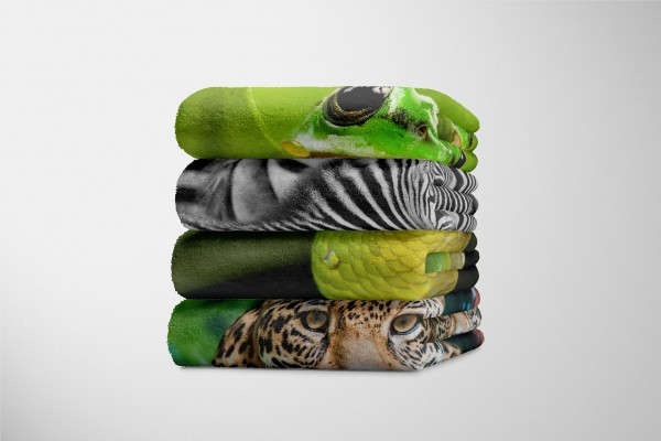 Paul Sinus Art Handtuch Strandhandtuch Saunatuch Kuscheldecke mit Tiermotiv Schlange Exotisch Bestseller
