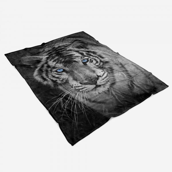 Paul Sinus Art Handtuch Strandhandtuch Saunatuch Kuscheldecke mit Tiermotiv Tiger blaue Augen Räumungsverkauf