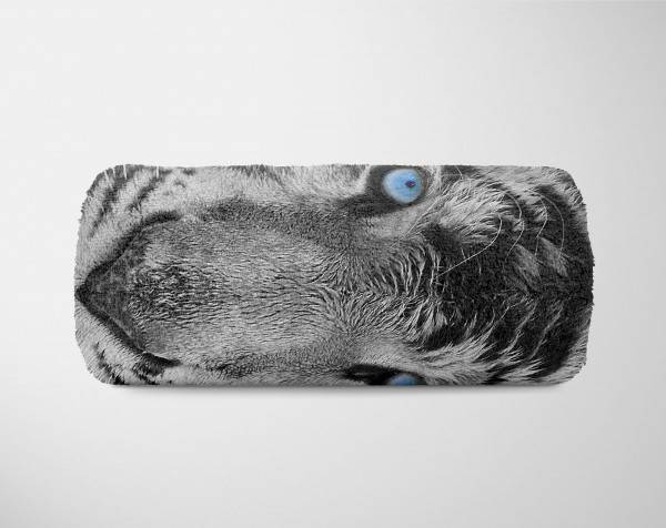 Paul Sinus Art Handtuch Strandhandtuch Saunatuch Kuscheldecke mit Tiermotiv Tiger blaue Augen Räumungsverkauf