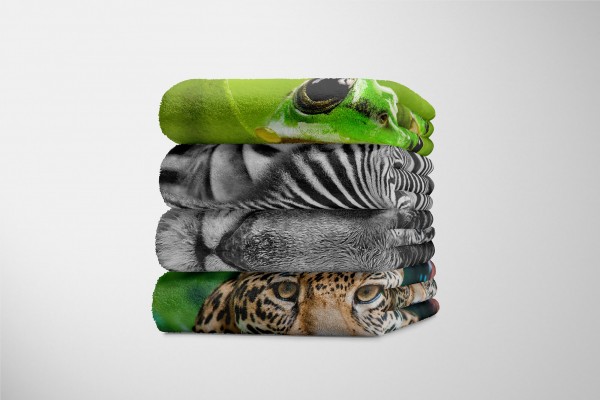 Paul Sinus Art Handtuch Strandhandtuch Saunatuch Kuscheldecke mit Tiermotiv Tiger blaue Augen Räumungsverkauf