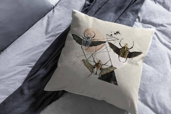 Paul Sinus Art Dekokissen Kissen Eauzone Aquarell Motiv Käfer Insekten Pastelltöne Kuschelig Kunstvoll Weich VIP-Rabatte