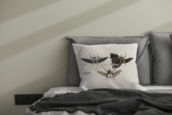 Paul Sinus Art Dekokissen Kissen Eauzone Aquarell Motiv Käfer Insekten Pastelltöne Kuschelig Kunstvoll Weich VIP-Rabatte