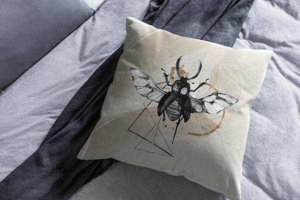Paul Sinus Art Dekokissen Kissen Eauzone Aquarell Motiv Käfer Insekt Pastelltöne Kuschelig Kunstvoll Weich Wochenangebot