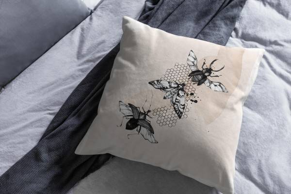 Paul Sinus Art Dekokissen Kissen Eauzone Aquarell Motiv Käfer Insekten Pastelltöne Kuschelig Kunstvoll Weich Zeitbegrenzte Promotion