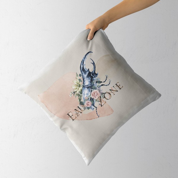 Paul Sinus Art Dekokissen Kissen Eauzone Aquarell Motiv Hirschkäfer Blumen Pastelltöne Kuschelig Kunstvoll Weich Riesige Rabatte
