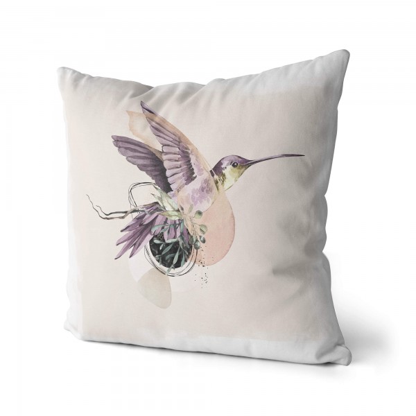 Paul Sinus Art Dekokissen Kissen Eauzone Aquarell Motiv Kolibri Pastelltöne Dekorativ Kunstvoll Schön