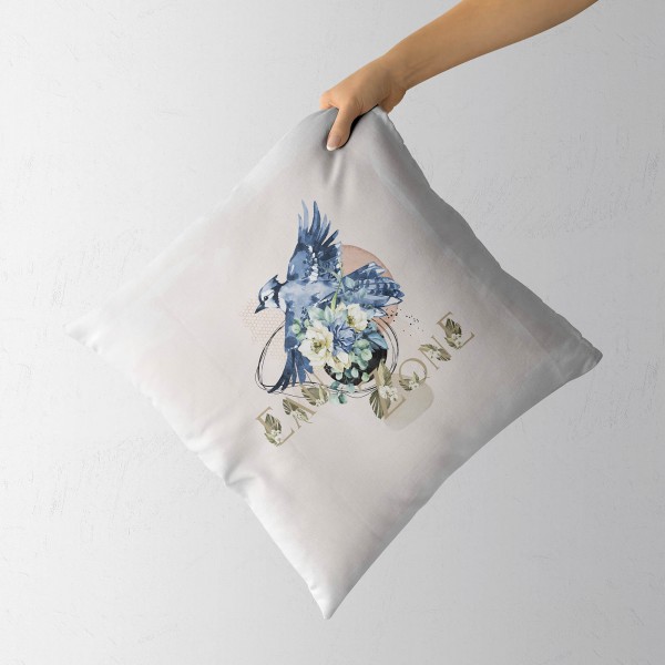 Paul Sinus Art Dekokissen Kissen Eauzone Aquarell Motiv kleiner Vogel Blau Pastelltöne Dekorativ Kunstvoll Schön Fabrikverkauf