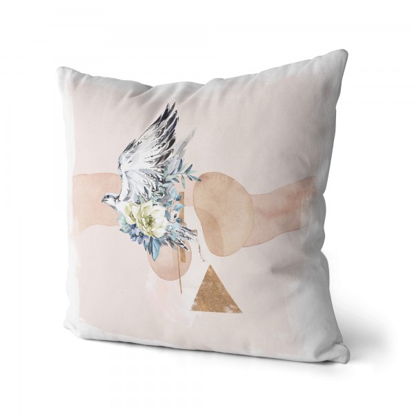 Paul Sinus Art Dekokissen Kissen Eauzone Aquarell Motiv Falke Blumen Pastelltöne Dekorativ Kunstvoll Schön