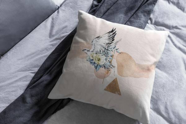 Paul Sinus Art Dekokissen Kissen Eauzone Aquarell Motiv Falke Blumen Pastelltöne Dekorativ Kunstvoll Schön Limitierter Zeitrabatt