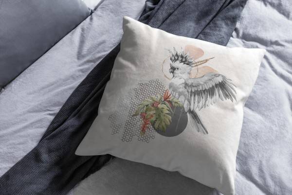 Paul Sinus Art Dekokissen Kissen Eauzone Aquarell Motiv Papagei Pastelltöne Dekorativ Kunstvoll Schön Fabrikpreis