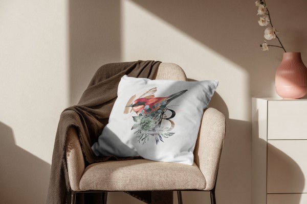 Paul Sinus Art Dekokissen Kissen Eauzone Aquarell Motiv kleiner Vogel Blumen Pastelltöne Dekorativ Kunstvoll Schön Günstig kaufen