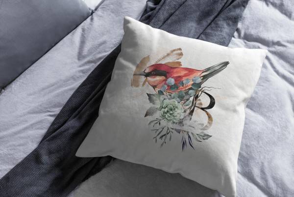 Paul Sinus Art Dekokissen Kissen Eauzone Aquarell Motiv kleiner Vogel Blumen Pastelltöne Dekorativ Kunstvoll Schön Günstig kaufen
