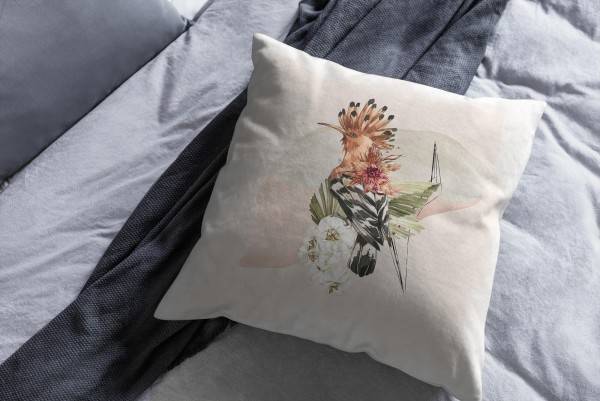 Paul Sinus Art Dekokissen Kissen Eauzone Aquarell Motiv Wiedehopf Vogel Pastelltöne Dekorativ Kunstvoll Schön Großer Ausverkauf