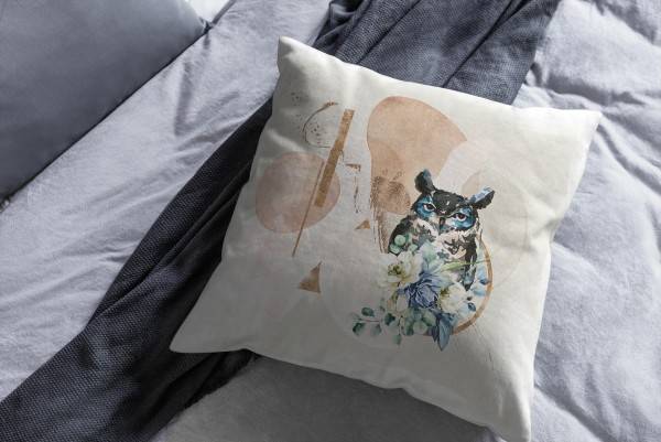 Paul Sinus Art Dekokissen Kissen Eauzone Aquarell Motiv Eule Pastelltöne Dekorativ Kunstvoll Schön Flash Sale
