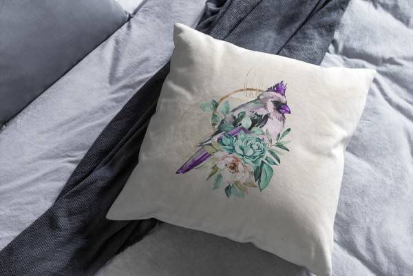 Paul Sinus Art Dekokissen Kissen Eauzone Aquarell Motiv Vogel Blumen Pastelltöne Dekorativ Kunstvoll Schön Online Shopping