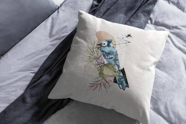 Paul Sinus Art Dekokissen Kissen Eauzone Aquarell Motiv kleiner Vogel Pastelltöne Dekorativ Kunstvoll Schön Preisnachlass