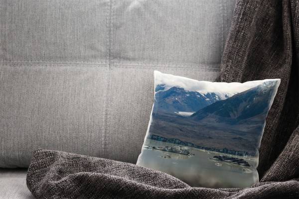 Paul Sinus Art Landschaft, Seen, braun, Bergsee, Berge, Neuseeland Deko Kissen 40x40cm für Couch Sofa Lounge Zierki Weihnachtsangebot