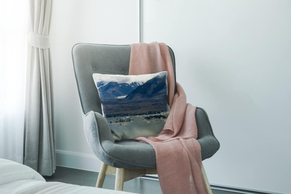 Paul Sinus Art Landschaft, Seen, braun, Bergsee, Berge, Neuseeland Deko Kissen 40x40cm für Couch Sofa Lounge Zierki Weihnachtsangebot