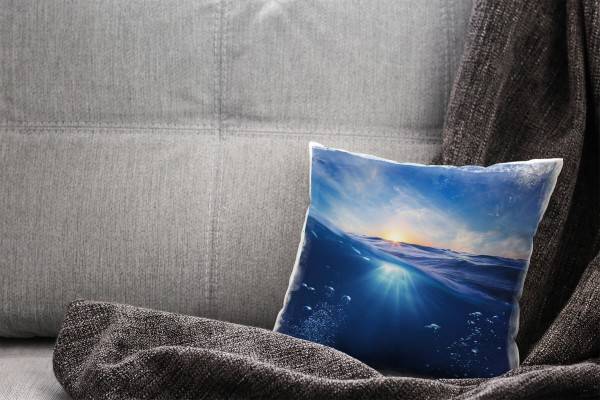 Paul Sinus Art Meer, blau, gelb, Sonnenuntergang, Unterwasser Deko Kissen 40x40cm für Couch Sofa Lounge Zierkissen Osterangebot