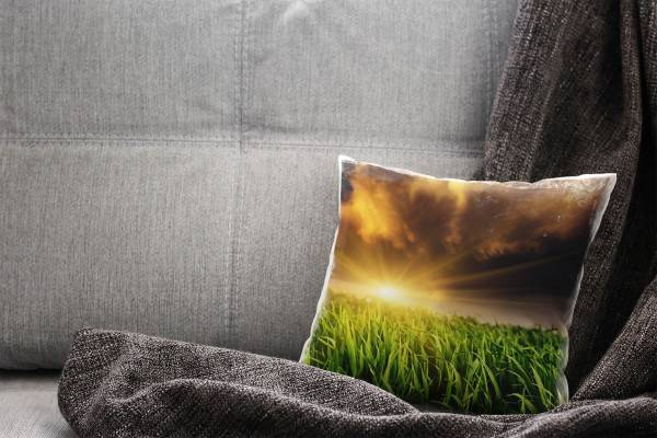 Paul Sinus Art Natur, grün, orange, Gras, dramatische Wolken Deko Kissen 40x40cm für Couch Sofa Lounge Zierkissen Vatertagsangebot