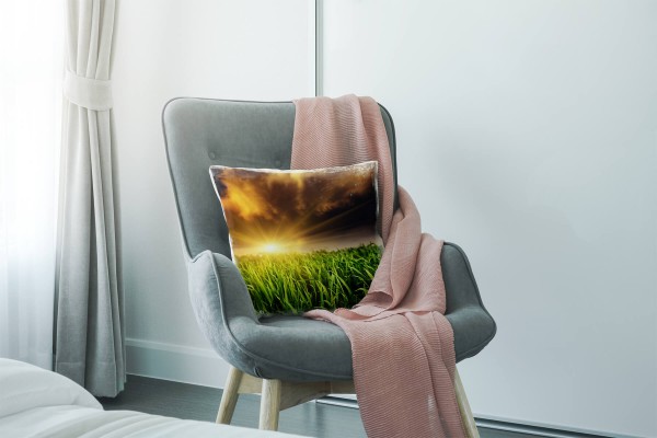 Paul Sinus Art Natur, grün, orange, Gras, dramatische Wolken Deko Kissen 40x40cm für Couch Sofa Lounge Zierkissen Vatertagsangebot