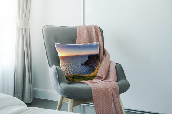 Paul Sinus Art Landschaft, Meer, blau, orange, Irland, Sonnenuntergang Deko Kissen 40x40cm für Couch Sofa Lounge Zi Valentinstagsangebot