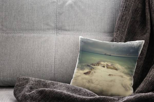 Paul Sinus Art Meer, weiß, grün, grau, Brandung, Schiff Deko Kissen 40x40cm für Couch Sofa Lounge Zierkissen Top Angebot
