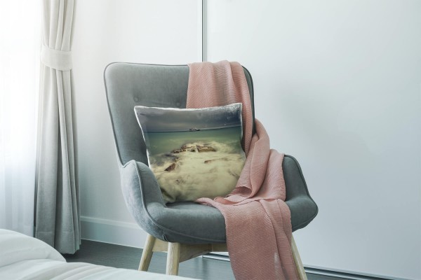 Paul Sinus Art Meer, weiß, grün, grau, Brandung, Schiff Deko Kissen 40x40cm für Couch Sofa Lounge Zierkissen Top Angebot