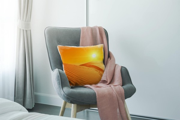 Paul Sinus Art Wüste, orange, gelb, Düne, Sonne Deko Kissen 40x40cm für Couch Sofa Lounge Zierkissen Neueste Mode