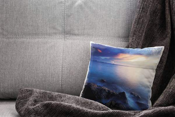 Paul Sinus Art Meer, blau, gelb, braun, Sonnenuntergang Deko Kissen 40x40cm für Couch Sofa Lounge Zierkissen Online Outlet