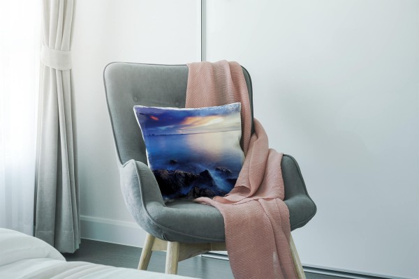 Paul Sinus Art Meer, blau, gelb, braun, Sonnenuntergang Deko Kissen 40x40cm für Couch Sofa Lounge Zierkissen Online Outlet