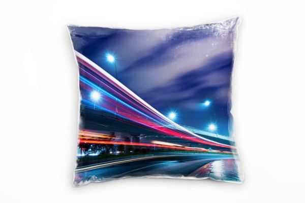 Paul Sinus Art Urban und City, blau, rot, Lichtlinien, Nacht Deko Kissen 40x40cm für Couch Sofa Lounge Zierkissen