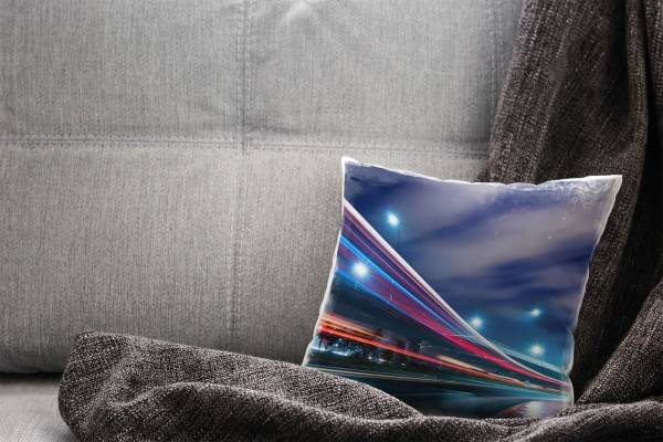 Paul Sinus Art Urban und City, blau, rot, Lichtlinien, Nacht Deko Kissen 40x40cm für Couch Sofa Lounge Zierkissen Zeitlich begrenztes Angebot