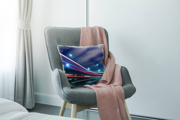 Paul Sinus Art Urban und City, blau, rot, Lichtlinien, Nacht Deko Kissen 40x40cm für Couch Sofa Lounge Zierkissen Zeitlich begrenztes Angebot