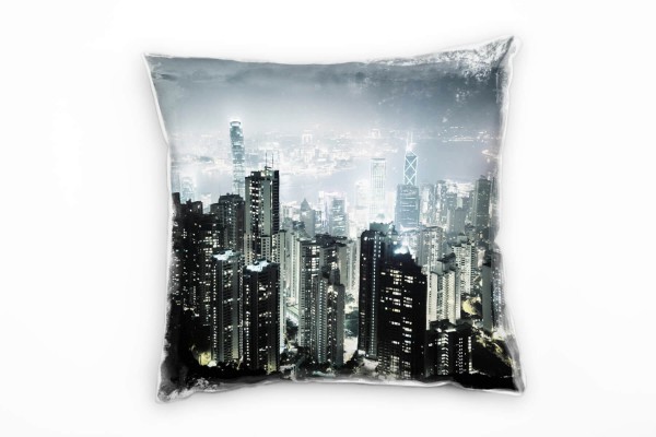 Paul Sinus Art urban und City, schwarz, grau, Hongkong, Nacht Deko Kissen 40x40cm für Couch Sofa Lounge Zierkissen