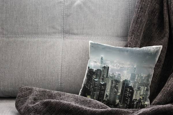 Paul Sinus Art urban und City, schwarz, grau, Hongkong, Nacht Deko Kissen 40x40cm für Couch Sofa Lounge Zierkissen Räumungsverkauf