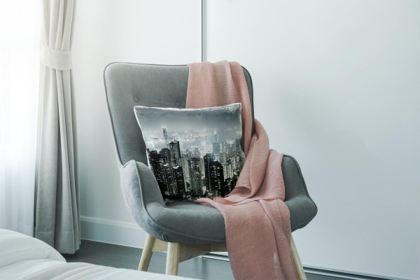 Paul Sinus Art urban und City, schwarz, grau, Hongkong, Nacht Deko Kissen 40x40cm für Couch Sofa Lounge Zierkissen Räumungsverkauf