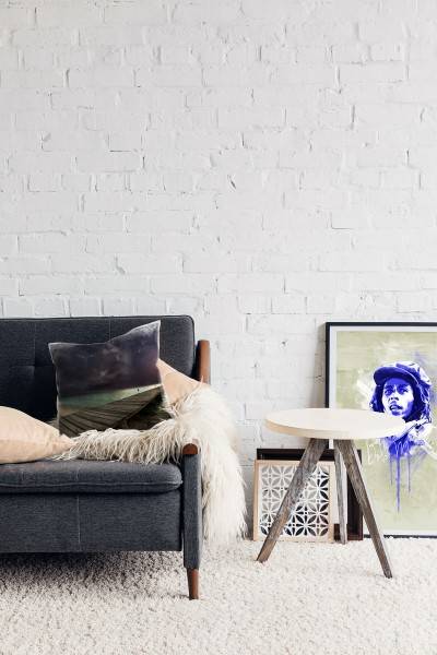 Paul Sinus Art Strand und Meer, grau, türkis, Unwetter, Blitz, Steg Deko Kissen 40x40cm für Couch Sofa Lounge Zierk Kauf eins, bekomm eins gratis