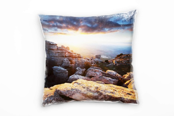 Paul Sinus Art Natur, grau, orange, blau, Felsen, Spanien Deko Kissen 40x40cm für Couch Sofa Lounge Zierkissen