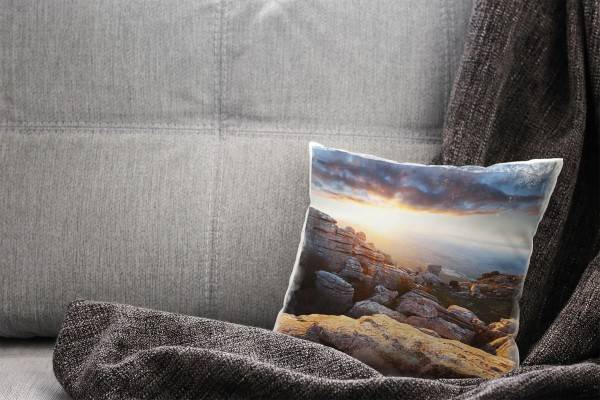 Paul Sinus Art Natur, grau, orange, blau, Felsen, Spanien Deko Kissen 40x40cm für Couch Sofa Lounge Zierkissen Tägliche Deals