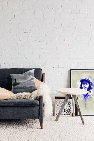 Paul Sinus Art Meer, grau, Brandung, Wellen, Leuchtturm Deko Kissen 40x40cm für Couch Sofa Lounge Zierkissen Sonderangebote