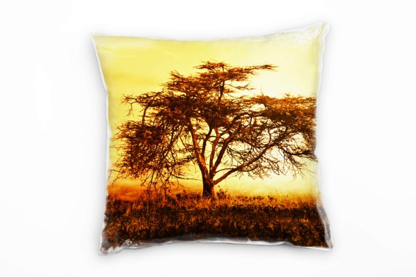 Paul Sinus Art Landschaft, orange, Sonnenuntergang, Afrika Deko Kissen 40x40cm für Couch Sofa Lounge Zierkissen