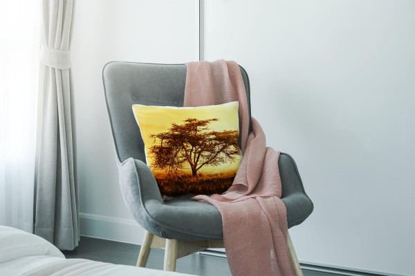 Paul Sinus Art Landschaft, orange, Sonnenuntergang, Afrika Deko Kissen 40x40cm für Couch Sofa Lounge Zierkissen Riesige Ersparnisse