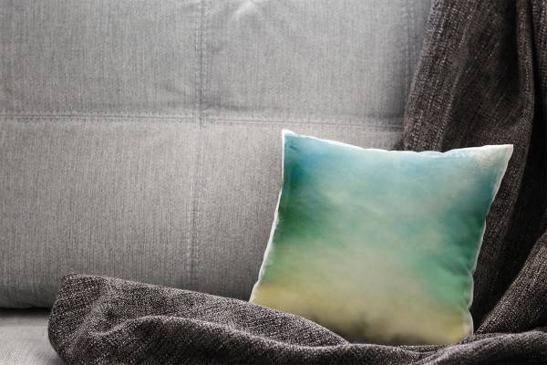 Paul Sinus Art Retro und Vintage, türkis, beige, Wolken und Nebel Deko Kissen 40x40cm für Couch Sofa Lounge Zierkis Tiefpreis