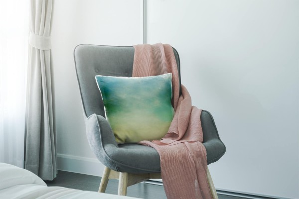 Paul Sinus Art Retro und Vintage, türkis, beige, Wolken und Nebel Deko Kissen 40x40cm für Couch Sofa Lounge Zierkis Tiefpreis