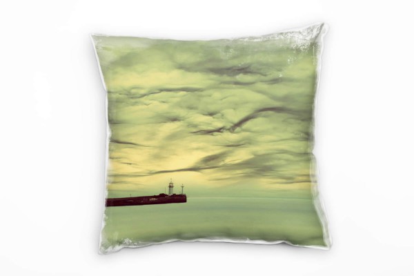 Paul Sinus Art Meer, grün, Leuchtturm in einer Bucht Deko Kissen 40x40cm für Couch Sofa Lounge Zierkissen