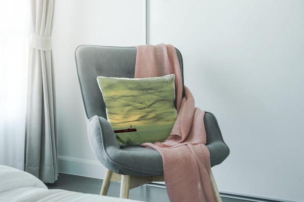 Paul Sinus Art Meer, grün, Leuchtturm in einer Bucht Deko Kissen 40x40cm für Couch Sofa Lounge Zierkissen Wochenangebot