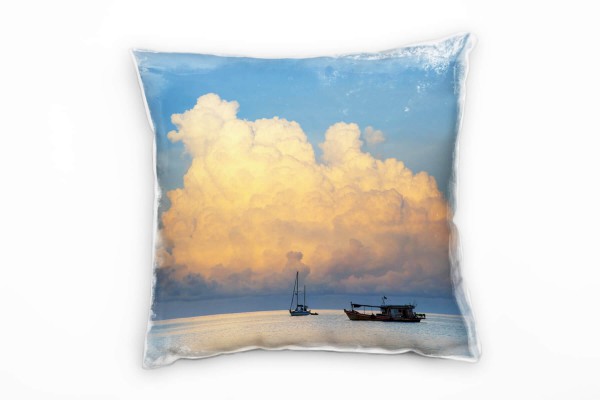 Paul Sinus Art Meer, blau, orange, Wolken, Boote, Thailand Deko Kissen 40x40cm für Couch Sofa Lounge Zierkissen