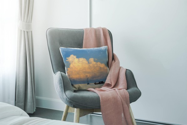 Paul Sinus Art Meer, blau, orange, Wolken, Boote, Thailand Deko Kissen 40x40cm für Couch Sofa Lounge Zierkissen Kostenlose Rückgabe