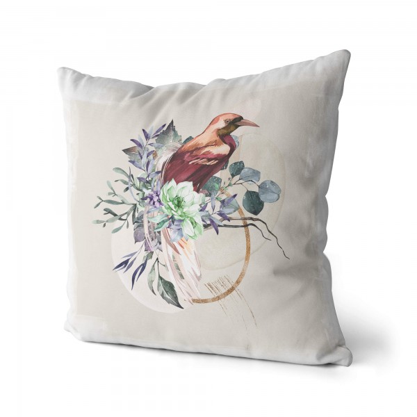 Paul Sinus Art Dekokissen Kissen Eauzone Aquarell Motiv Vogel Blumen Pastelltöne Dekorativ Kunstvoll Schön